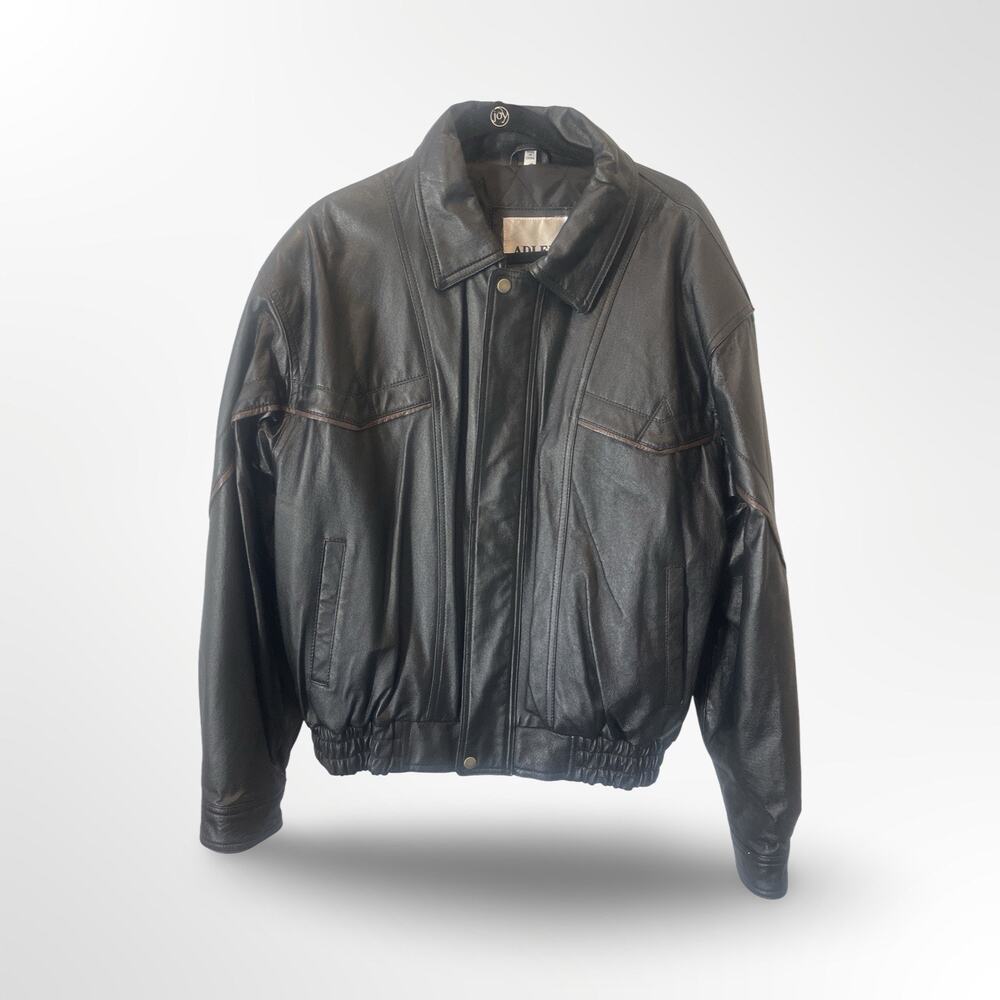 Men's Vintage 1980’s Black Alder Leather Los Angeles Bomber Jacket Large L